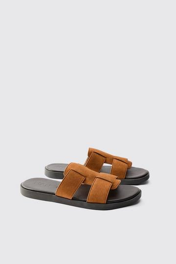 Tan Brown Faux Leather Woven Sandal