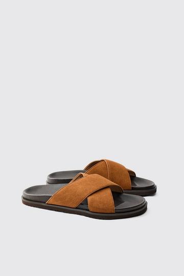 Tan Brown Faux Leather Woven Mix Sandal