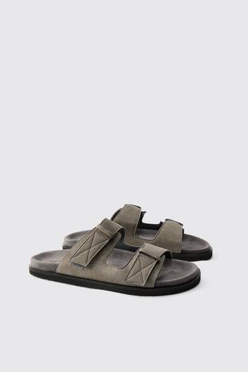 Faux Suede Stitch Detail Double Strap Sandal grey
