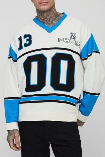 Tall Oversized Gebreide Varsity Hockey Top ecru