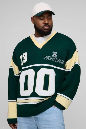 Plus Oversized Gebreide Varsity Hockey Top green