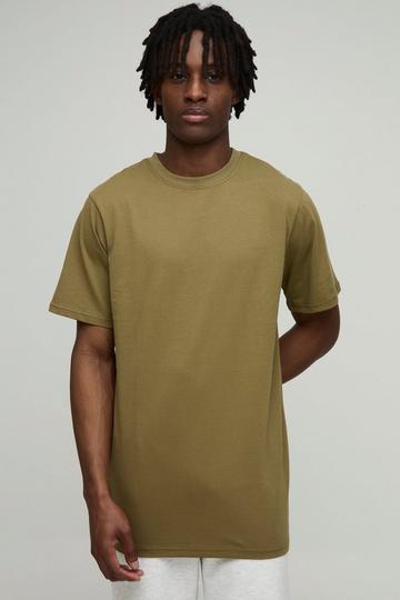Basic Long Line T-Shirt Met Crewneck olive