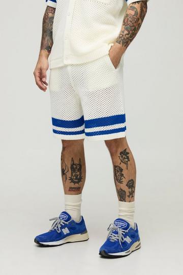 Relaxed Fit Striped Open Stitch Shorts blue