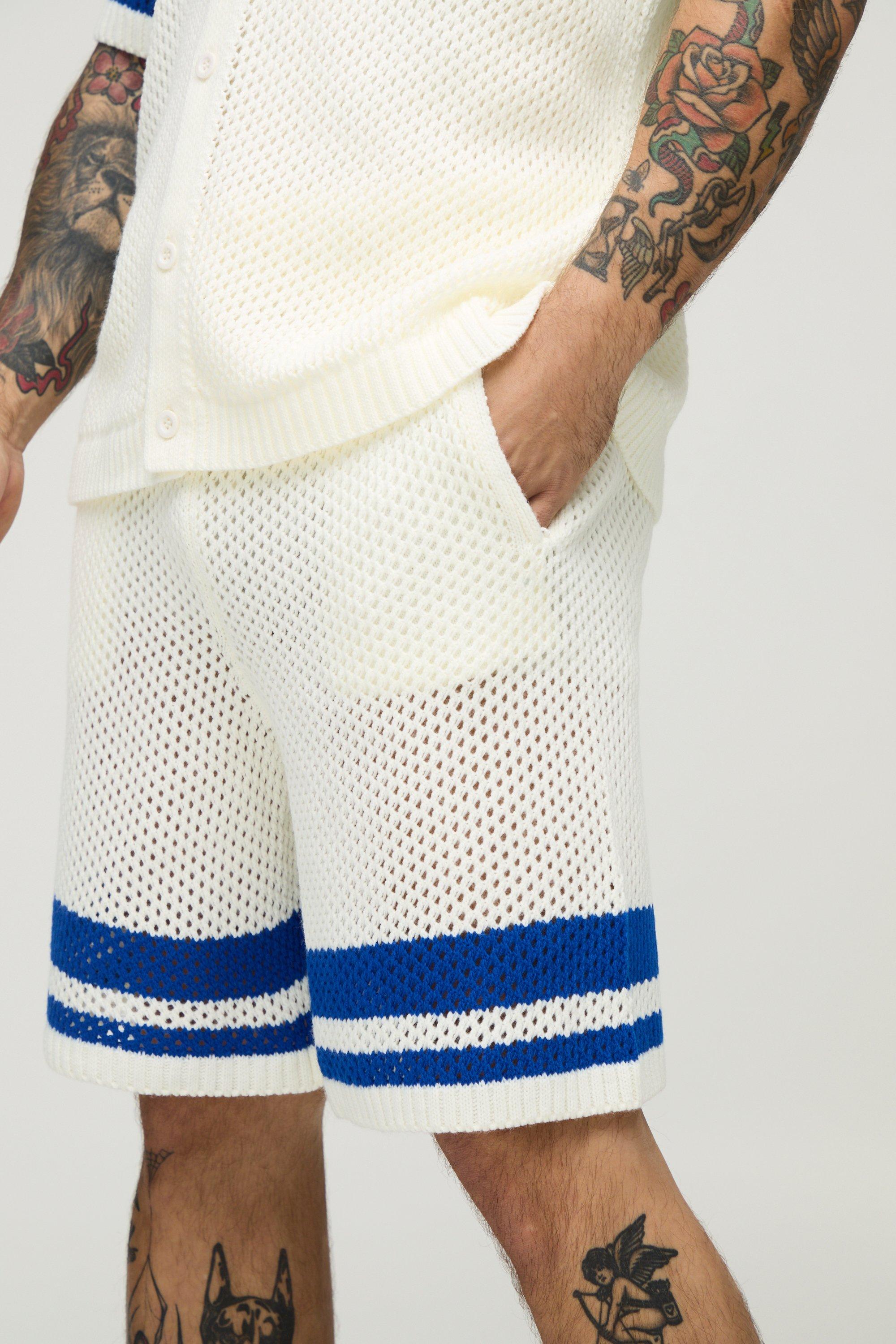 Relaxed Fit Striped Open Stitch Shorts | boohoo USA