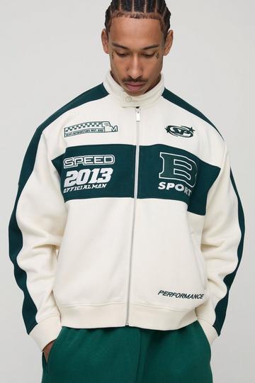 Oversized Jersey Moto Collar Bomber Jacket ecru