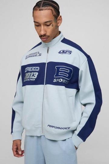 Oversized Jersey Moto Collar Bomber Jacket light blue