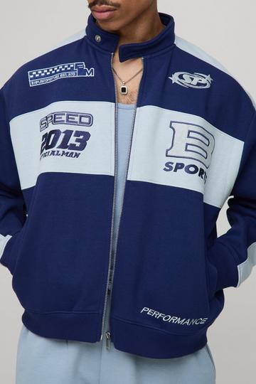 Oversized Jersey Moto Collar Bomber Jacket navy