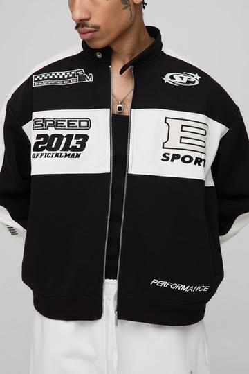 Oversized Jersey Moto Collar Bomber Jacket black