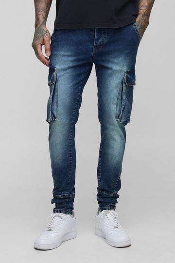 Tall Washed Cargo Seam Detail Skinny Jeans mid wash