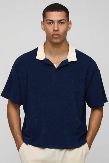Badstoffen Boxy Polo Met Contrasterende Kraag En V-Hals navy