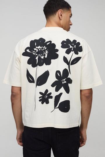 Oversized Boxy Bloemen T-Shirt Met Brede Nek ecru