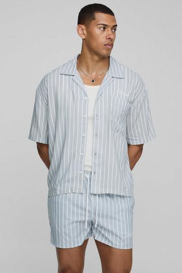 Oversized Boxy Fit Pinstripe Shirt and Swim Set grey