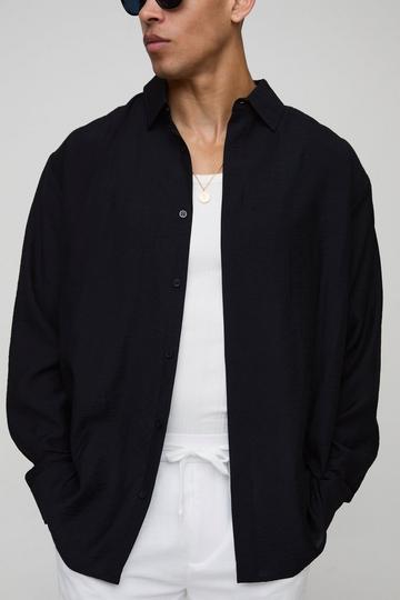 Super Oversized Gekreukeld Viscose Overhemd Met Lange Mouwen black