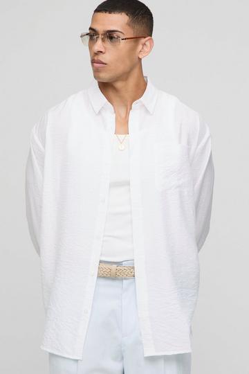 Super Oversized Gekreukeld Viscose Overhemd Met Lange Mouwen white