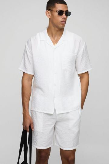 Oversized Crinkle Viscose Shirt & Relaxed Short Set white