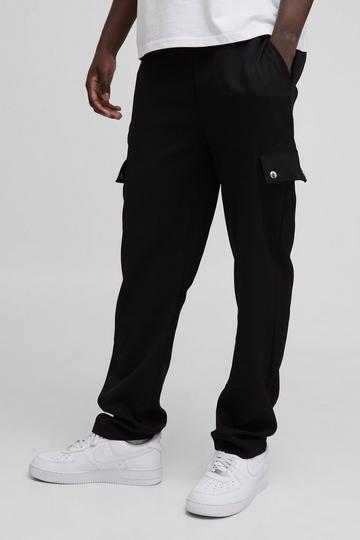 Black Elasticated Waist Straight Fit Cargo Track Pants