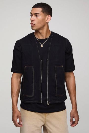 Denim Carpenter Contrast Stitch Vest black