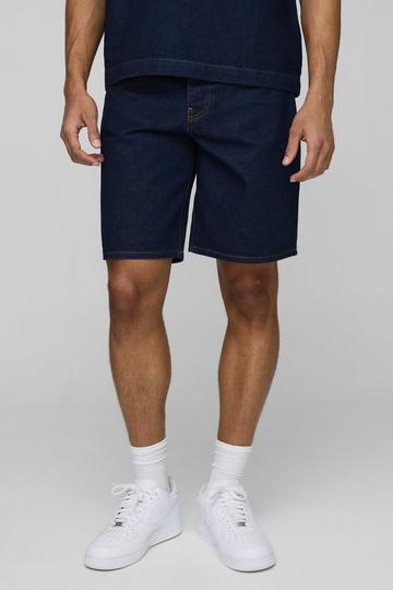 Relaxed Indigo Contrast Stitch Denim Shorts indigo