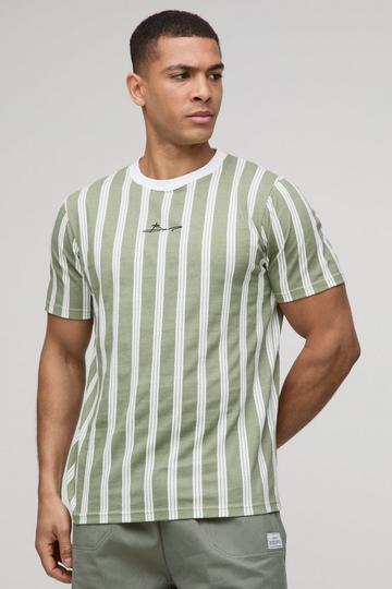 Slim BM Signature Stripe T-shirt khaki