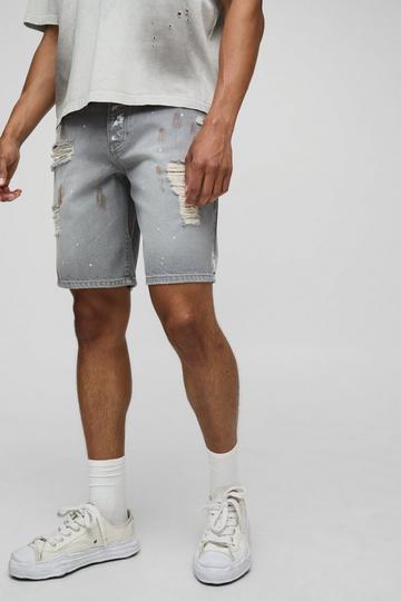 Onbewerkte Baggy Denim Shorts Met Verfspetters In Grijs light grey
