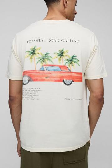 Regular Fit Palm Tree Vintage Car Print Tree T-Shirt ecru