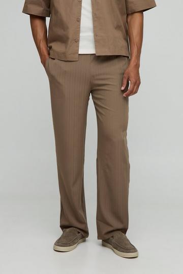 Elasticated Waist Relaxed Fit Textured Smart Trousers coffee