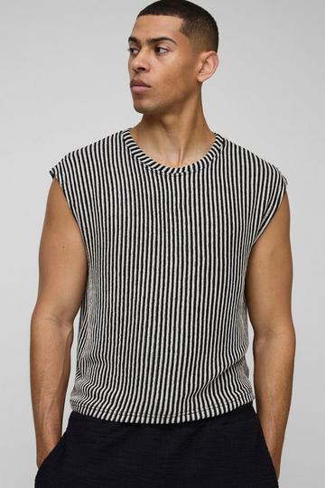 Cropped Boxy Jacquard Stripe Tank black