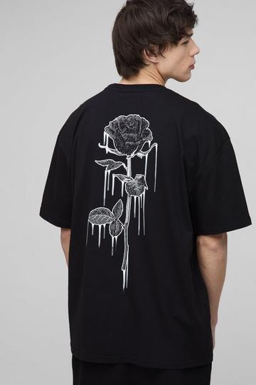 Tall Oversized Druipende Bloemen Lijntekening T-Shirt Met Touwtjes black