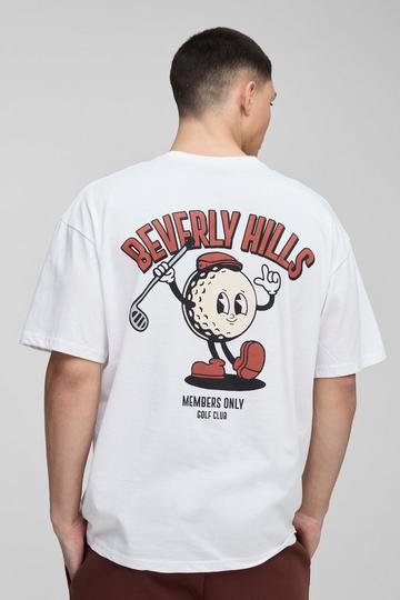 Oversized Beverley Hills Golf Cartoon T-Shirt Met Print white