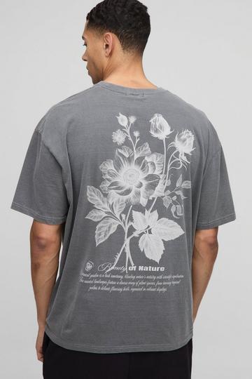 Oversized Official Floral Print Washed T-Shirt charcoal