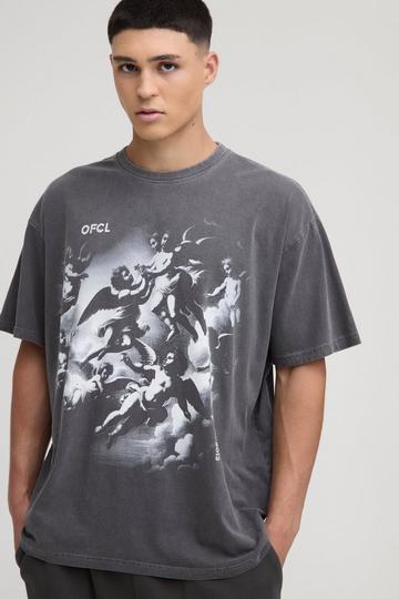 Oversized Gebleekt Renaissance Cherub T-Shirt charcoal