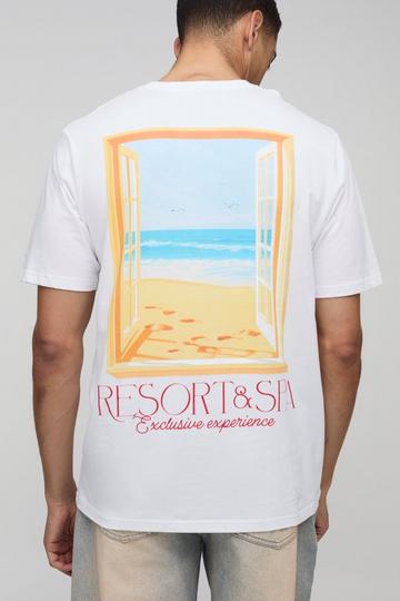 Regular Fit Resort Beach Landscape T-Shirt white