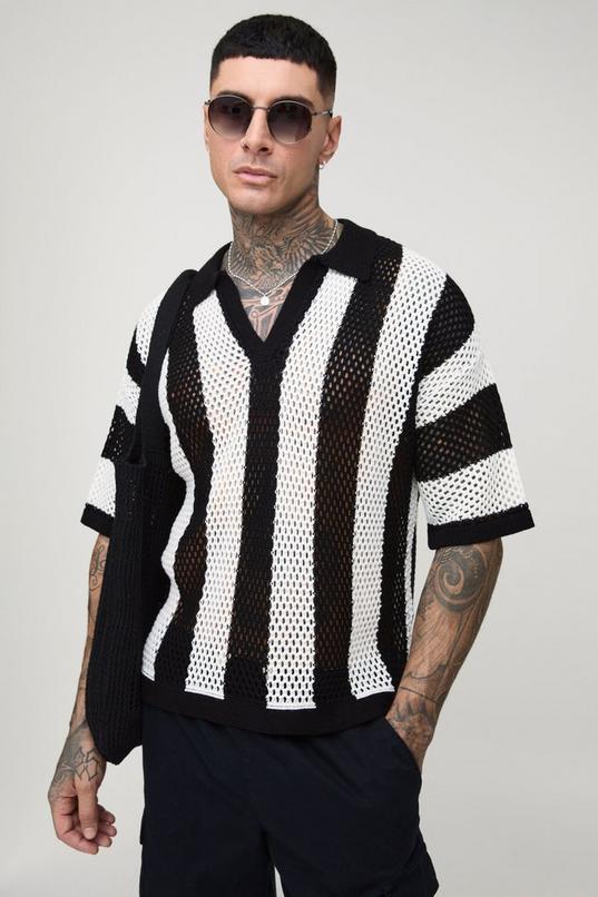 Tall Oversized Boxy Stripe Knit Polo | boohoo USA Tall Oversized Boxy Stripe Knit Polo | boohoo USA