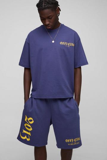 Oversized Boxy Official Graphic T-Shirt & Short Set navy