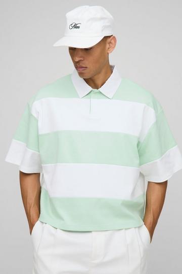 Oversized Boxy Stripe Interlock Short Sleeve Rugby Polo sage
