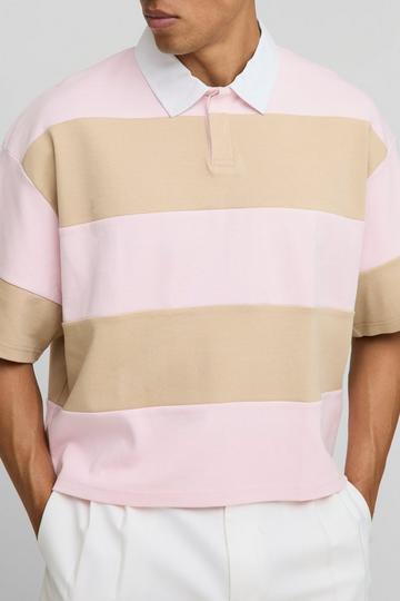 Oversized Boxy Stripe Interlock Short Sleeve Rugby Polo pastel pink