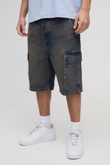 Gebleekte Baggy Cargo Denim Shorts antique wash