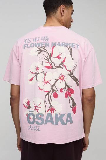 Oversized Gebleekt Osaka Kersenbloesem Bloemen T-Shirt pink