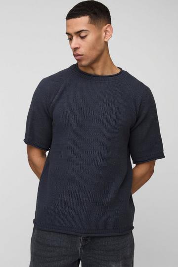 Regular Fit Waffle Knitted T-Shirt charcoal