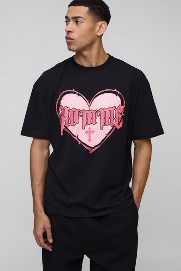 Oversized Gothic Homme Heart Graphic T-Shirt black