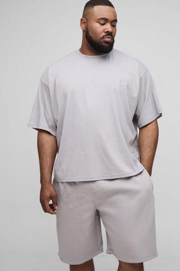 Plus Oversized Boxy Official T-Shirt Met Contrasterende Stiksels En Shorts Set grey