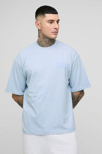 Tall Oversized Boxy Official Contrast Stitch T-Shirt light blue
