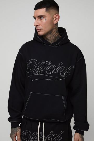 Tall Oversized Boxy Official Contrast Stitch Hoodie black