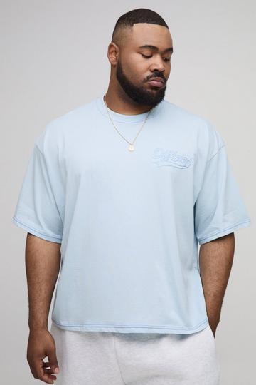 Plus Oversized Boxy Official Contrast Stitch T-Shirt light blue