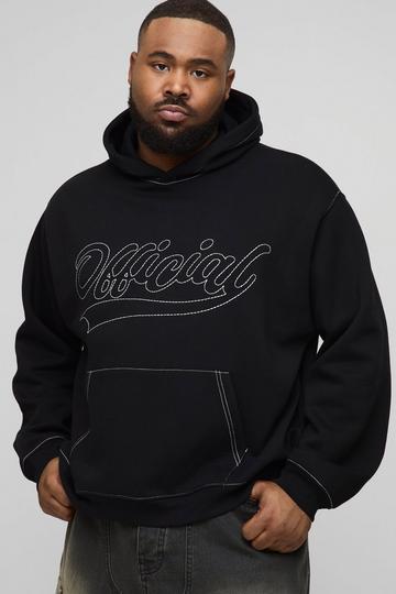 Plus Oversized Boxy Official Contrast Stitch Hoodie black