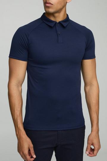 Dikke Verweven Muscle Fit Polo navy