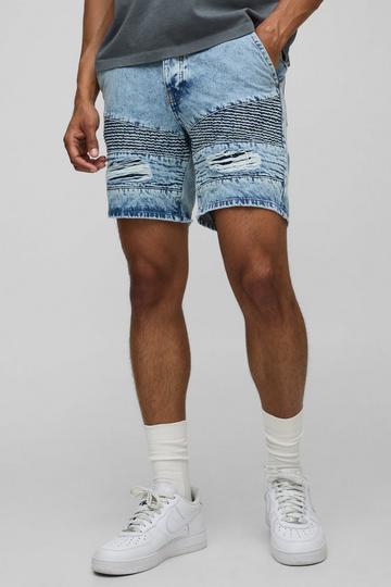 Slim Fit Ripped Biker Ice Blue Denim Shorts ice blue