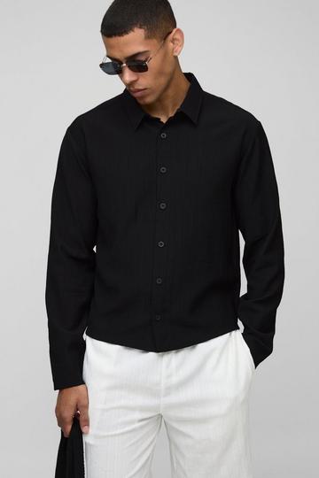 Regular Fit Crinkle Cotton Long Sleeve Shirt black