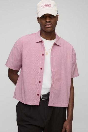 Burgundy Red Oversized Boxy Micro Check Collared Shirt