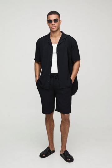 Oversized Crinkle Shirt & Relaxed Short Set black